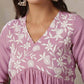 Cotton Blend Chikankari Flared V-Neck Short Kurti