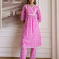 Skylee Pink Cotton Printed Anarkali Kurta Set for Women