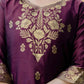 Purple Silk Blend Weaving Straight Kurta Set for Women with Pant & Dupatta