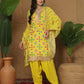 Yellow Silk Printed Straight Kurta Set for Women with Patiala Pant and Dupatta