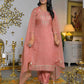 Organza Embroidered Straight V-Neck Kurta with Pant & Dupatta