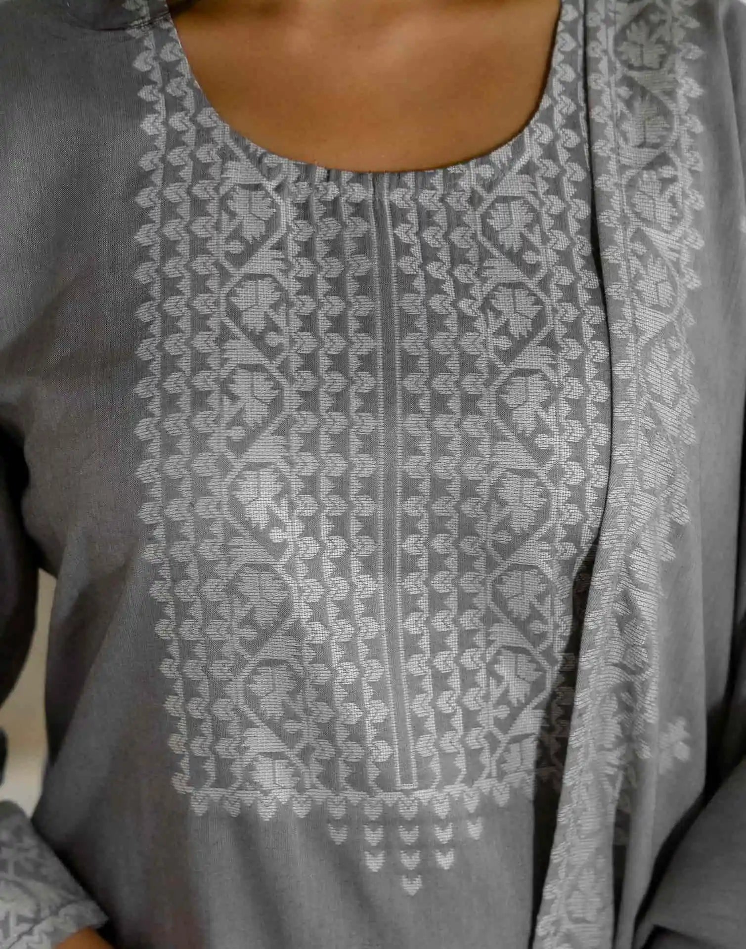 Grey Cotton Woven Straight Kurta Set with Pant & Dupatta under 1250