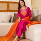 Silk Blend Embroidered Straight Kurta with Pant & Dupatta