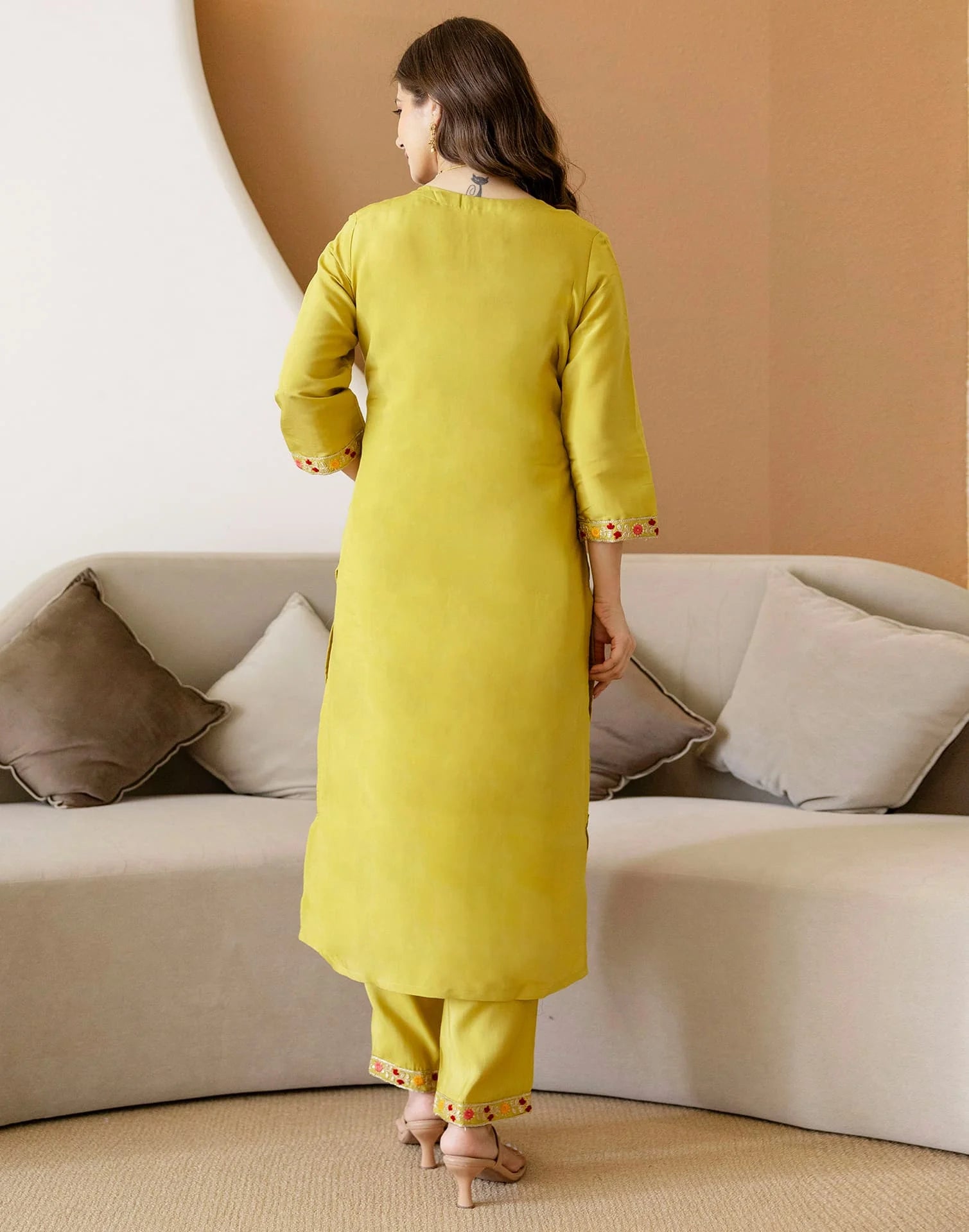 Yellow Silk Embroidered Straight Kurta Set with Pant & Dupatta for Women under 1299