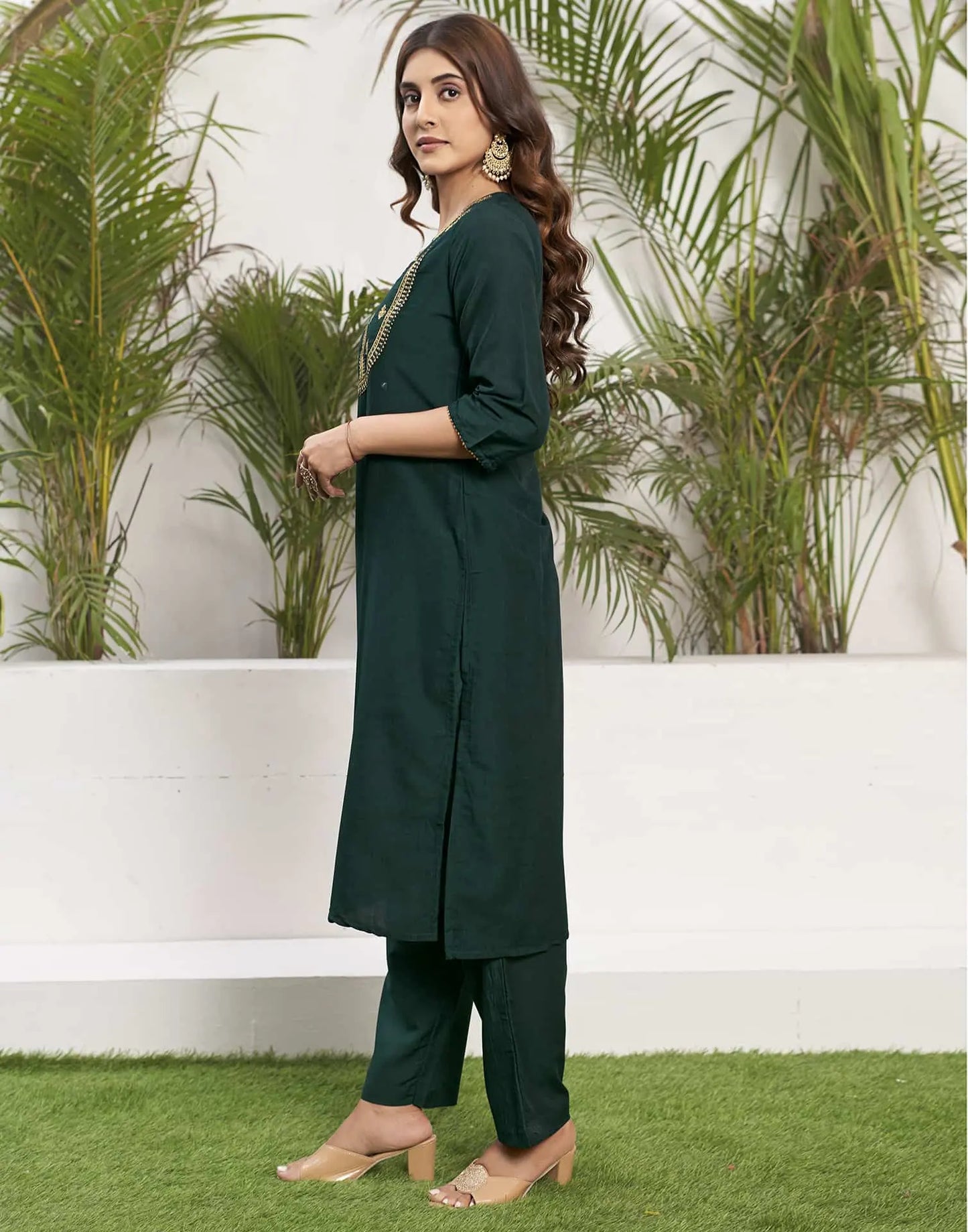 Silk Blend Dyed, Sequence Work and Lace Straight Kurta with Pant & Dupatta
