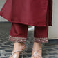 Silk Blend Sequins Embroidery Lace Straight Kurta with Pant & Dupatta
