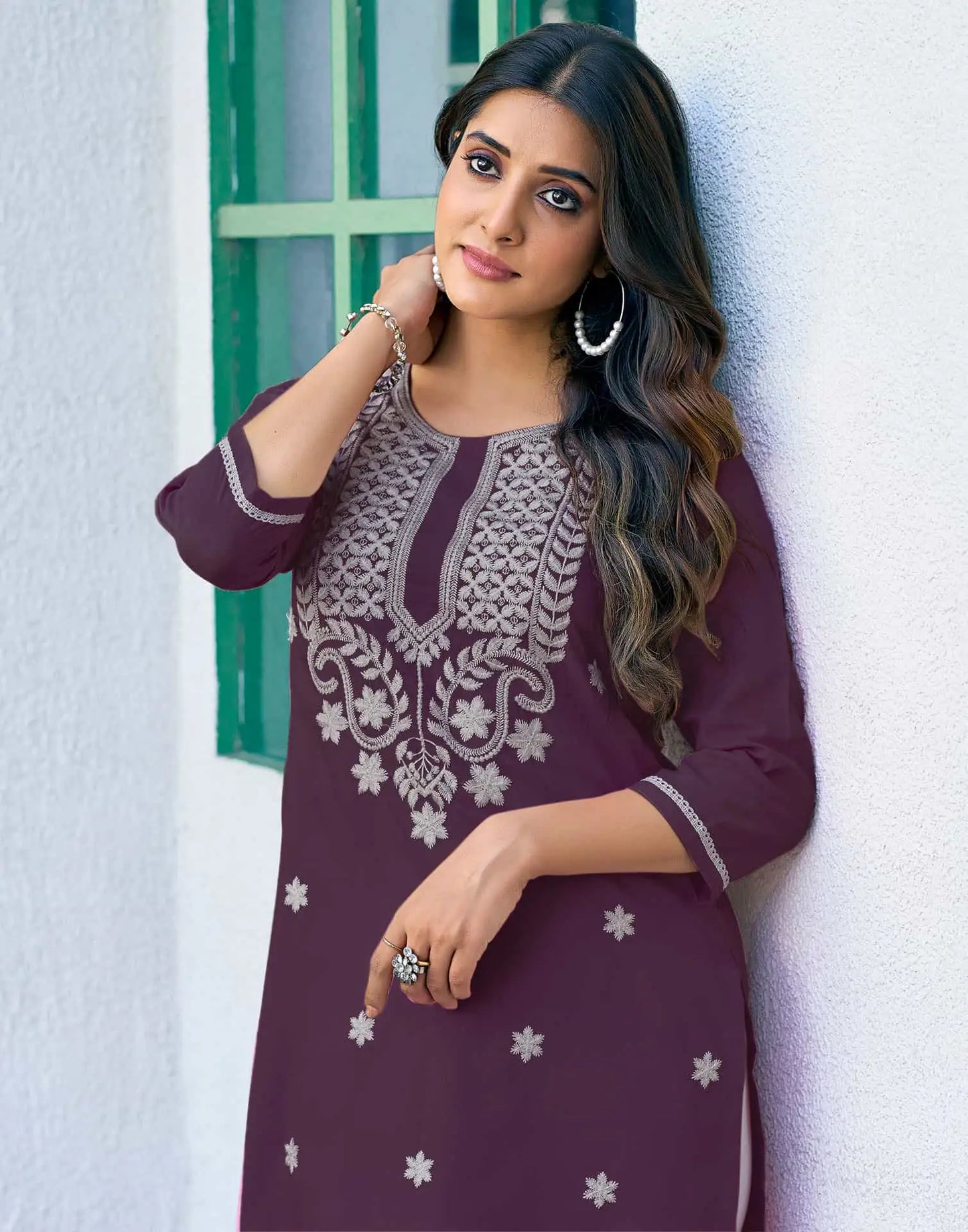 Cotton Embroidered Straight Kurti