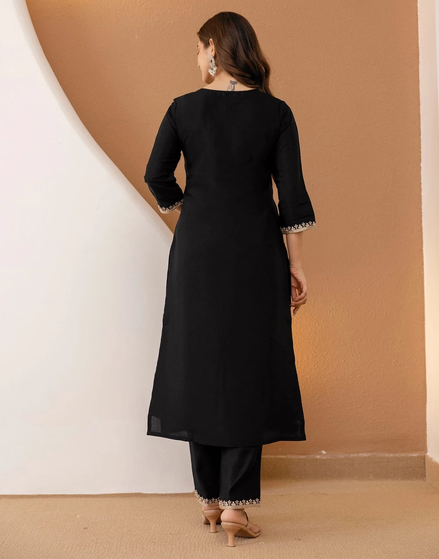 Silk Embroidered Straight Kurta with Pant & Dupatta