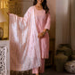 Pink Cotton Woven Design Straight Kurta Set for Women with Pant and Dupatta