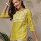 Cotton Blend Chikankari Straight Round Neck Short Kurti
