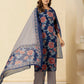 Cotton Printed Straight V-Neck Kurta with Pant & Dupatta