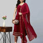 Maroon Velvet Straight Kurta Set with Pants & Dupatta under 1000