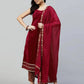Maroon Velvet Straight Kurta Set with Pants & Dupatta under 1000