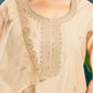 Skylee Beige silk sequence embroidered round neck kurta set with pant and dupatta