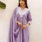 Cotton Embroidered V-Neck Straight Kurta with Pant & Dupatta