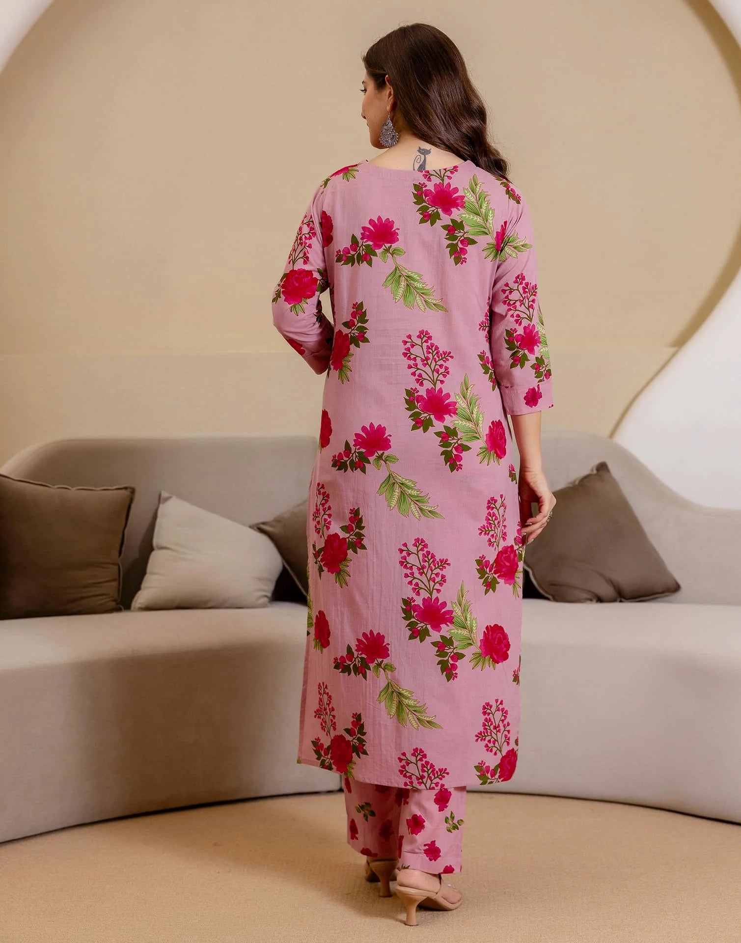 Cotton Floral Printed Straight Kurta with Pant and Dupatta for Women