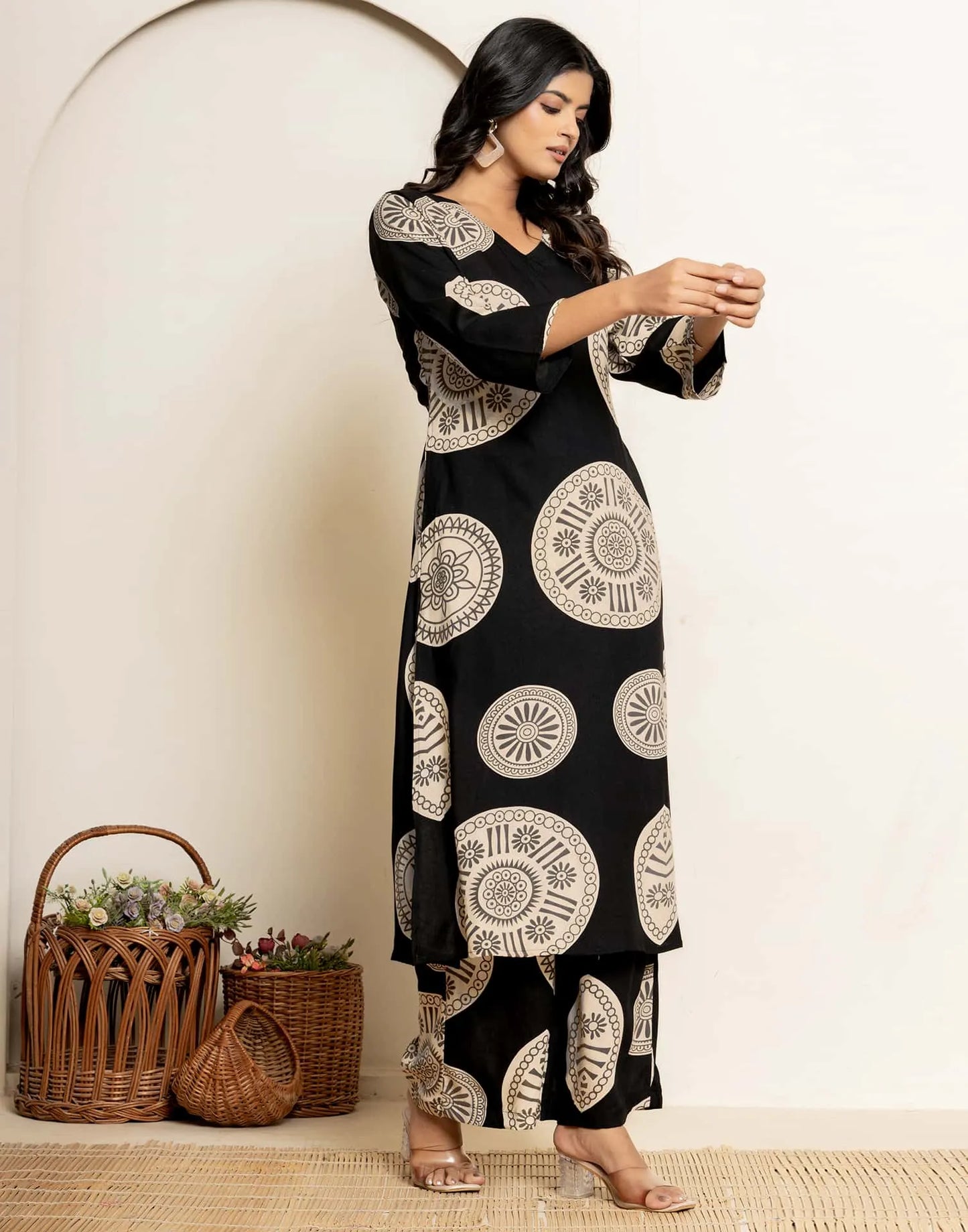 Cotton Printed V-Neck Co-ord Set