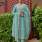 Affordable Light Blue Cotton Woven Straight Kurta Set V-Neck Woven Cotton Kurti with Pant & Dupatta