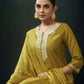 Affordable Mustard Chanderi round neck kurti set dupatta