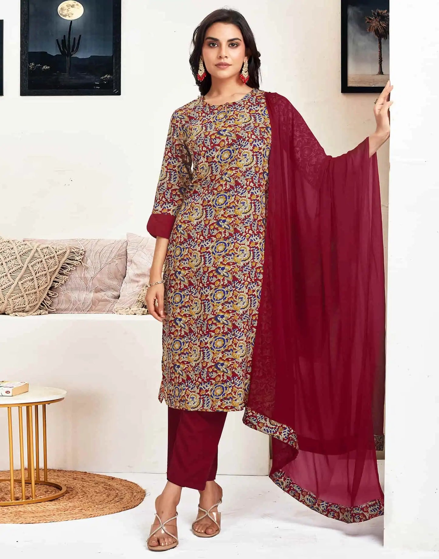 Crepe Printed Straight Kurta with Pant & Dupatta