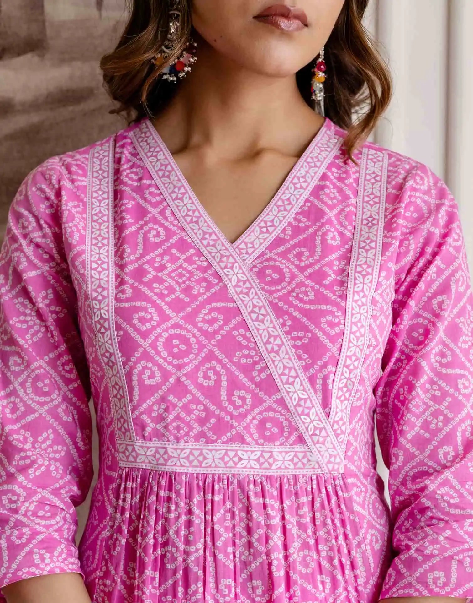 Skylee Pink Cotton Printed Anarkali Kurta Set for Women