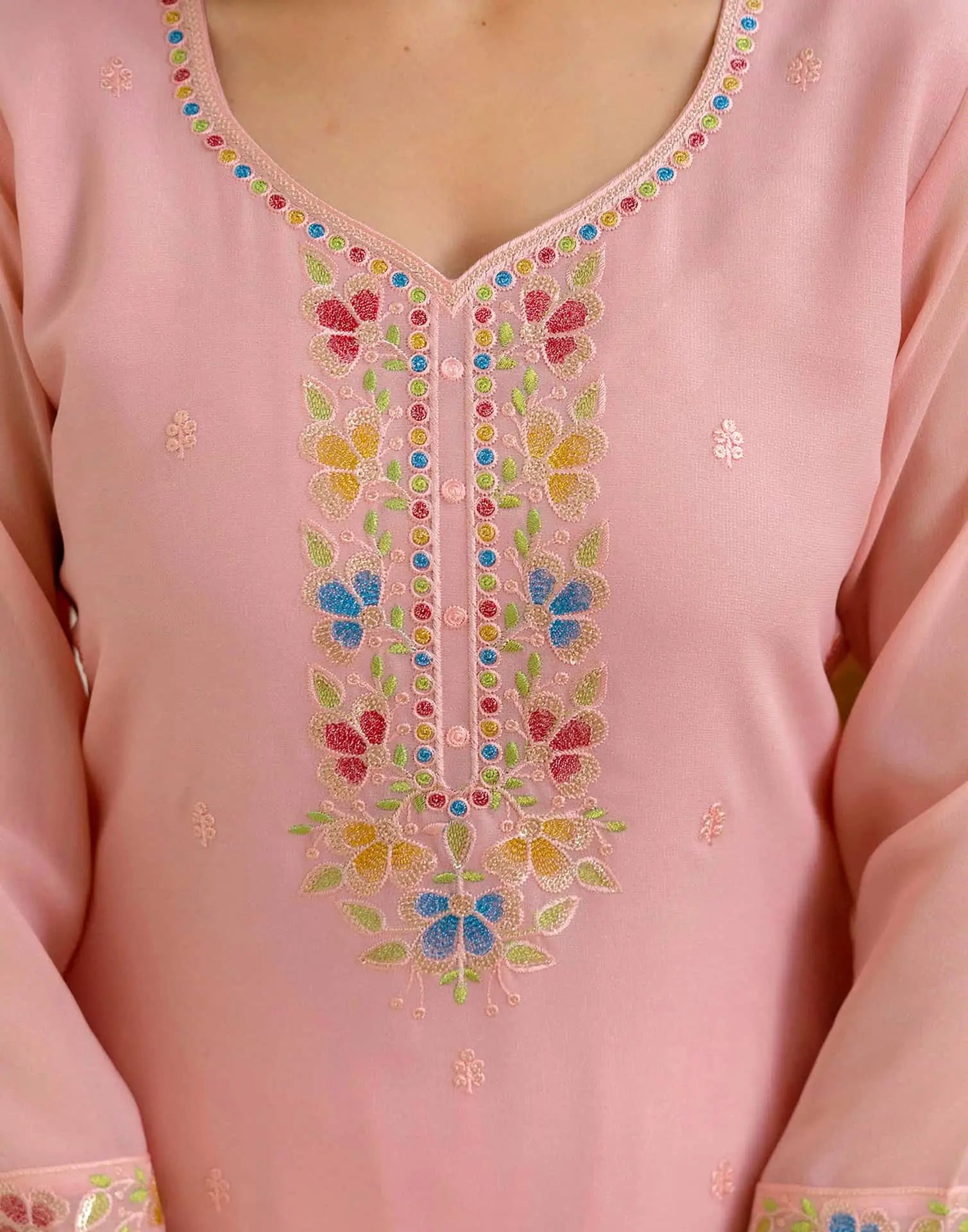 Skylee Georgette Embroidered Straight 3 Piece Kurta Set For Woman