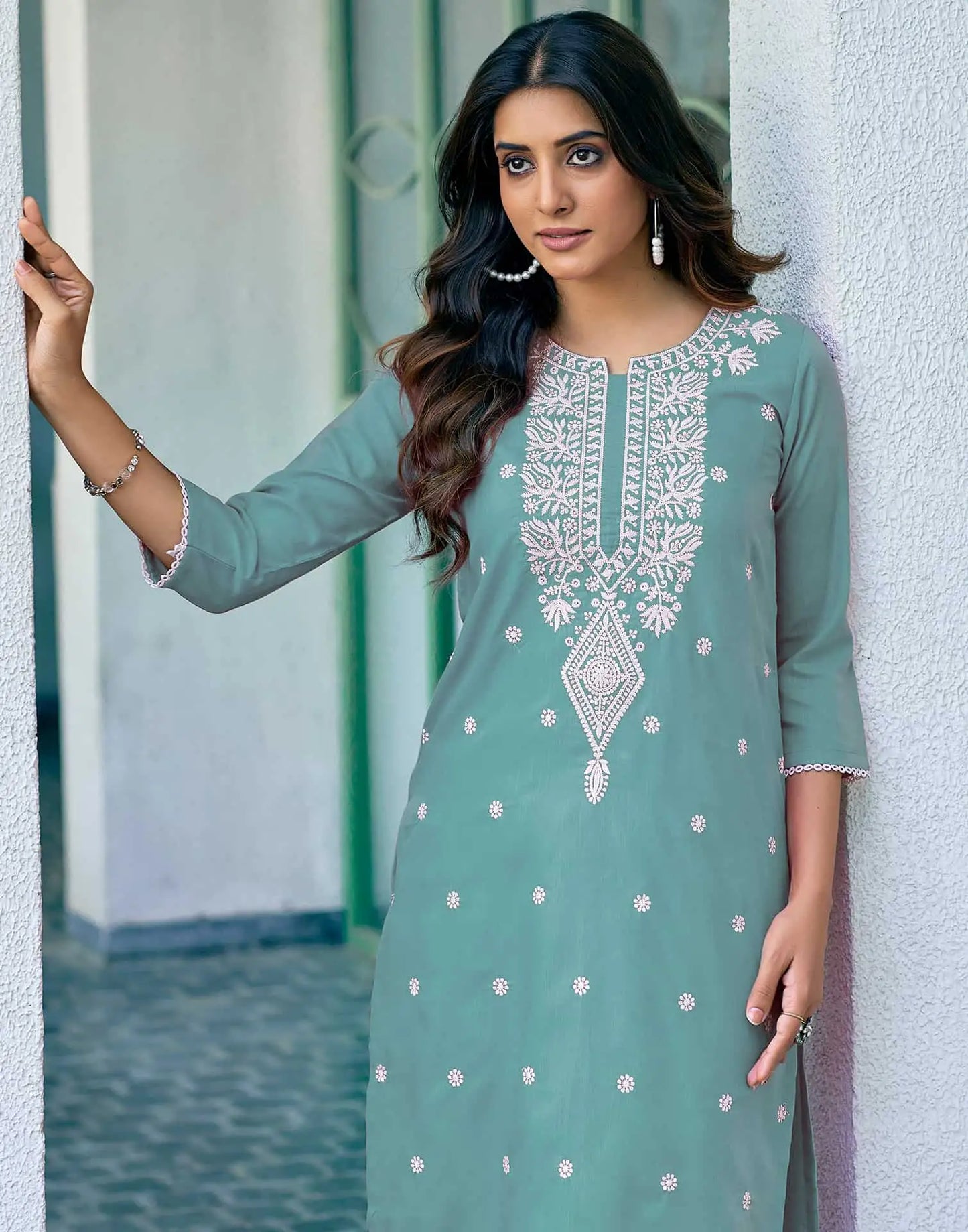 Cotton Embroidered Straight Kurti