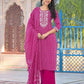 Pink Cotton Printed Straight Kurta Set for Women with Pant and Dupatta