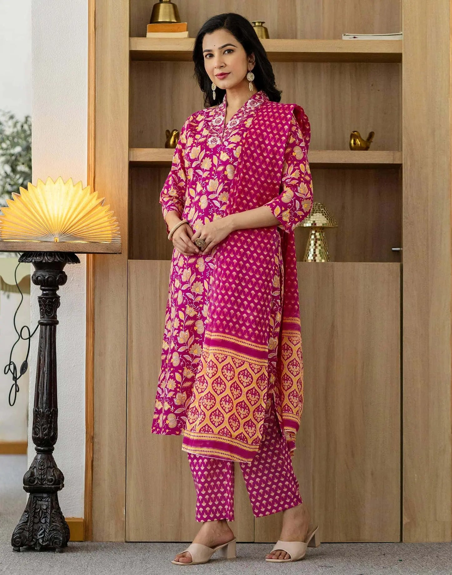 Cotton Printed and Embroidery Lace Anarkali Kurta with Pant & Dupatta