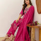Pink Silk Embroidered Kurta Set with Pant and Dupatta for Wedding