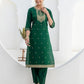 Affordable Dark Green Silk Embroidered Kurta Set with duppatta 