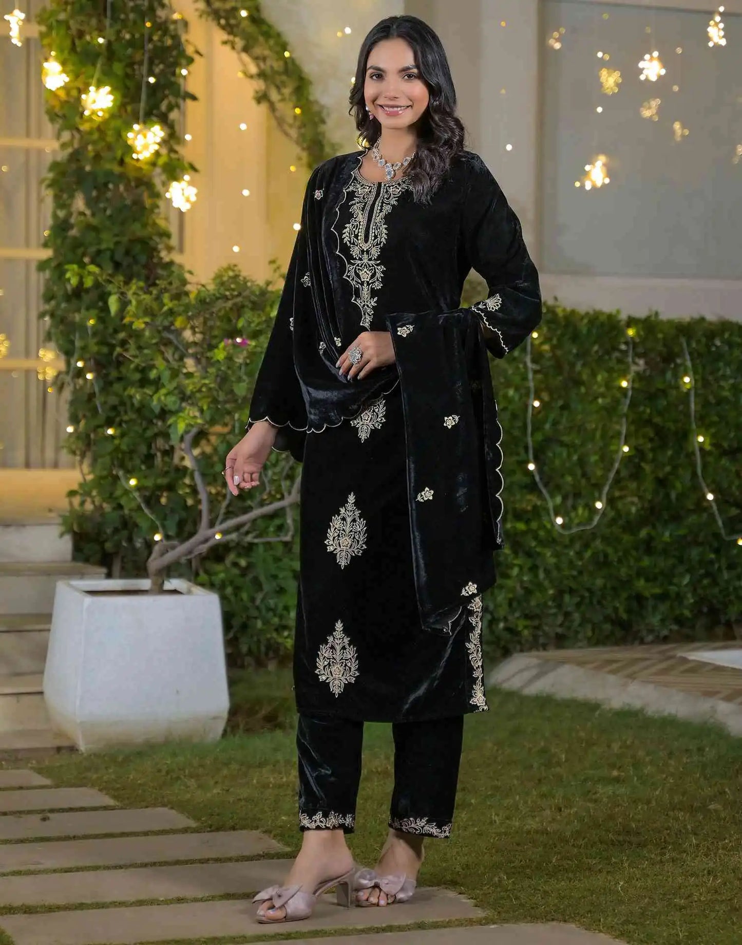 velvet kurta set for women