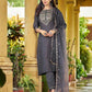 Grey Silk Sequence Embroidered Straight Kurta Set with Pant and Dupatta – Elegant Wedding & Festive Wear for Women
