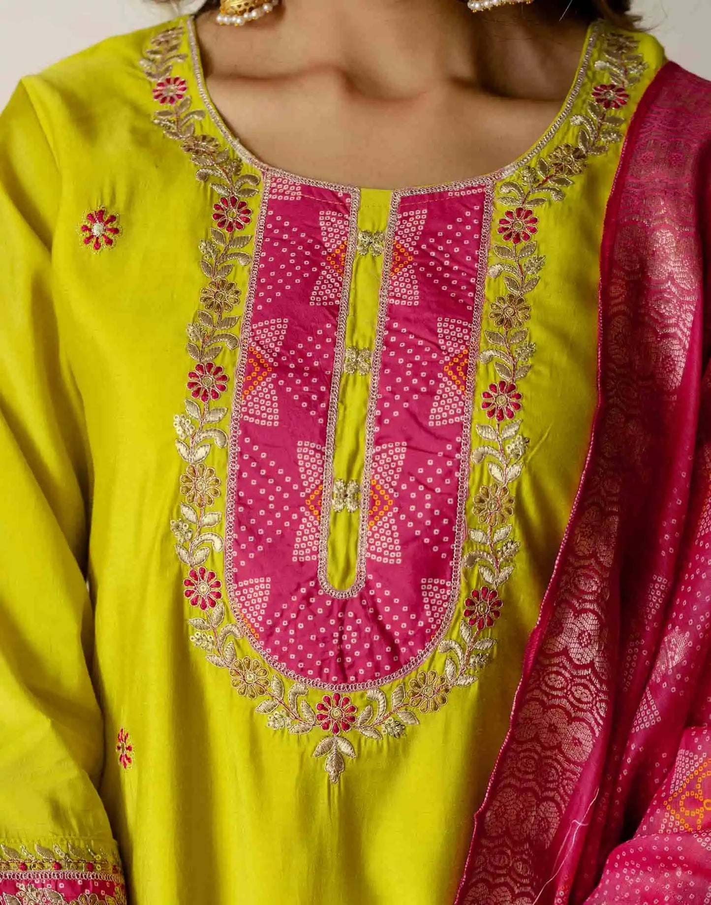 Yellow Silk Embroidered Straight Kurta Set with Pant & Dupatta under 1299 