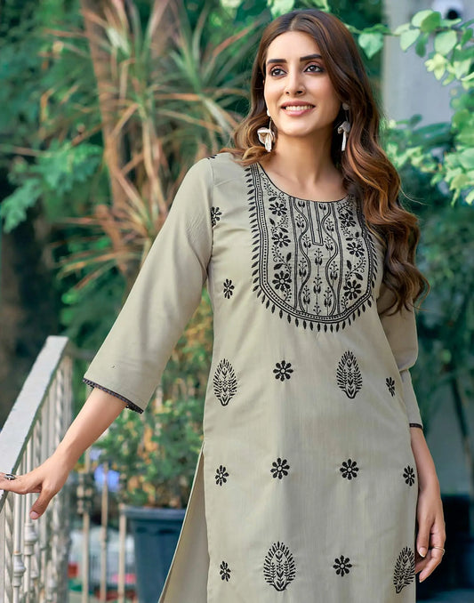 Cotton Embroidered Straight Kurti