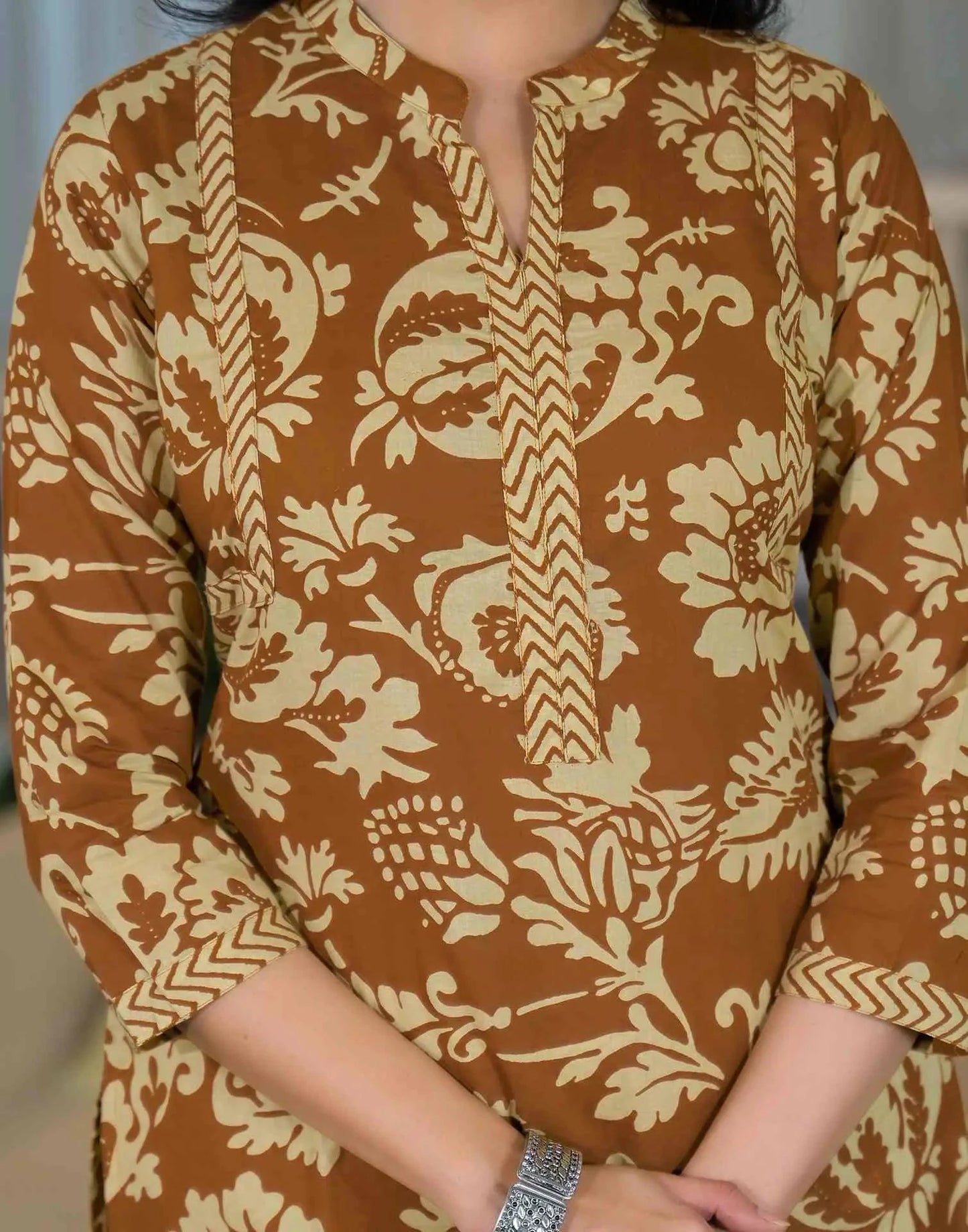 Cotton Printed Straight Mandarin Collar Kurta with Pant & Dupatta