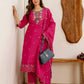 Pink Silk Embroidered Kurta Set with Pant and Dupatta for Wedding