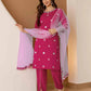 Chinnon Embroidered Straight Round Neck Kurta with Pant & Dupatta