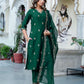 Silk Blend Embroidered Straight Kurta with Pant & Dupatta