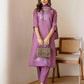 Purple Silk Embroidered Straight Kurta Set with Pant & Dupatta for Women Office & Casual Wear under 1299