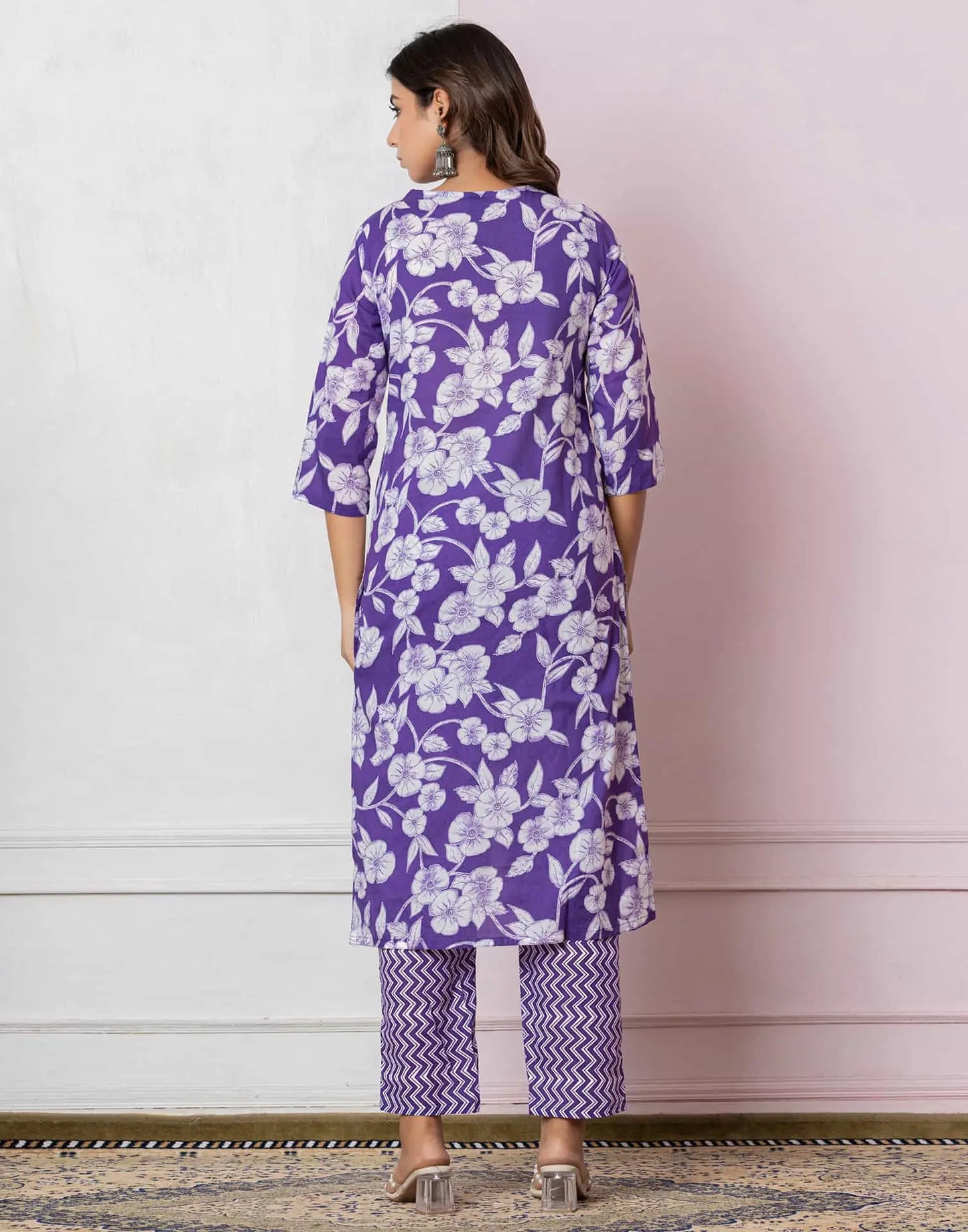 Affordable Purple Cotton Printed Straight Kurta Set under 799