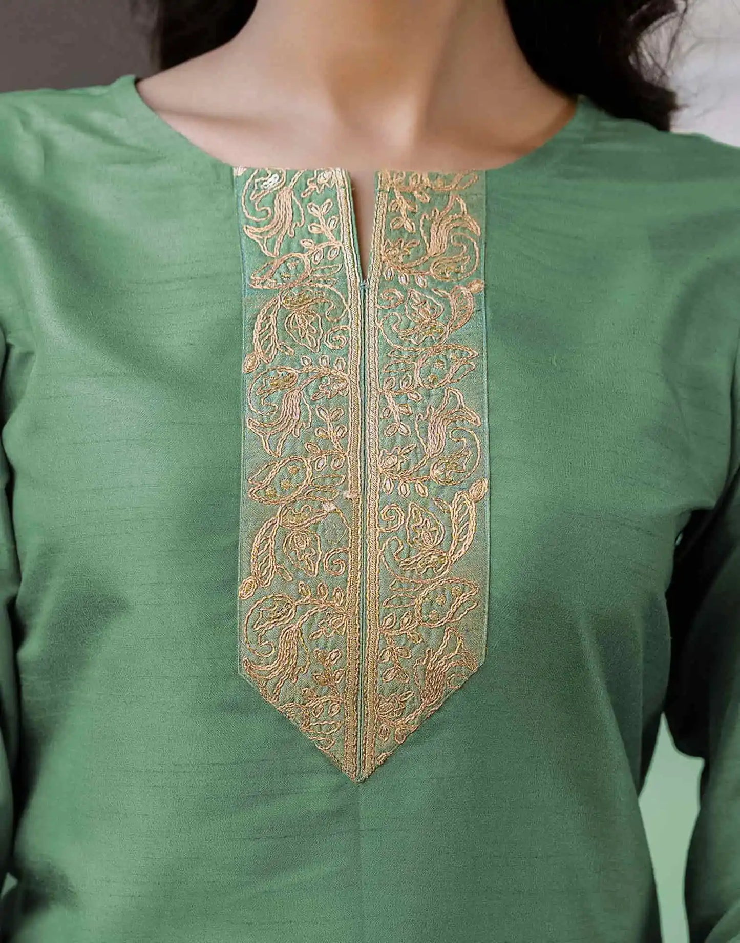 Skylee Green Silk Embroidered Straight Kurta Set for Women