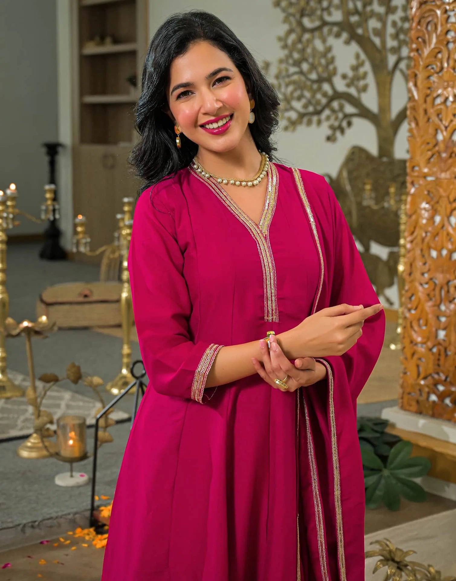 Skylee Silk Embroidered A-Line 3 Piece Kurta Set For Woman