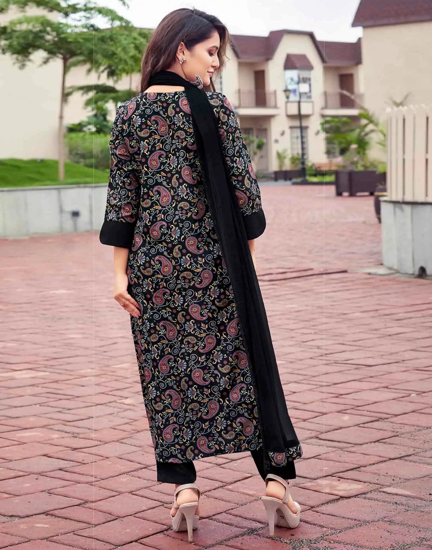 Crepe Printed A-Line Kurta with Pant & Dupatta