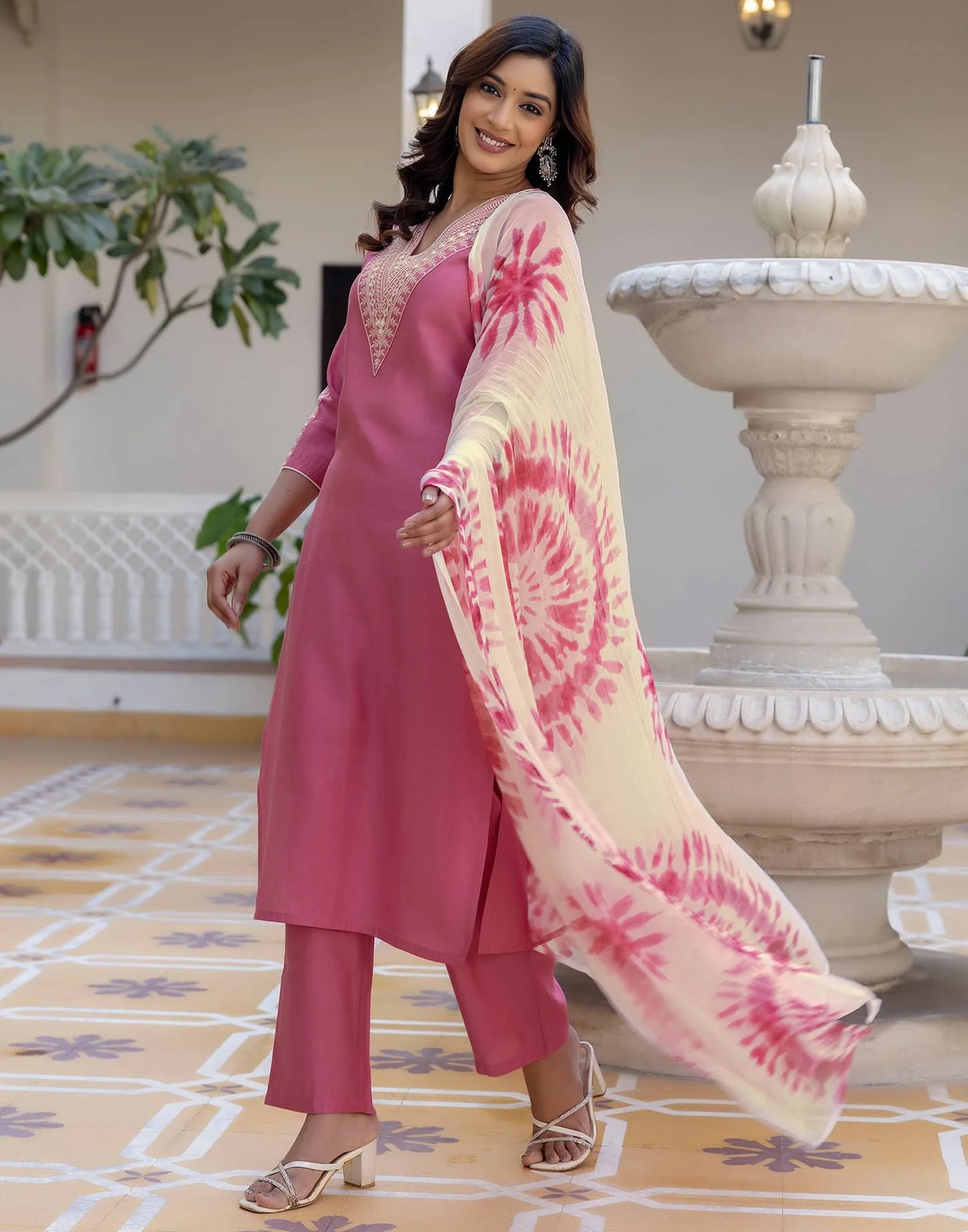 Silk Embroidery, Sequins Work and Gota Patti Work Straight Kurta with Pant & Dupatta