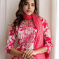 Pink Cotton Printed Straight Kurta Set with Pant & Dupatta V-Neck Floral Kurti for Women