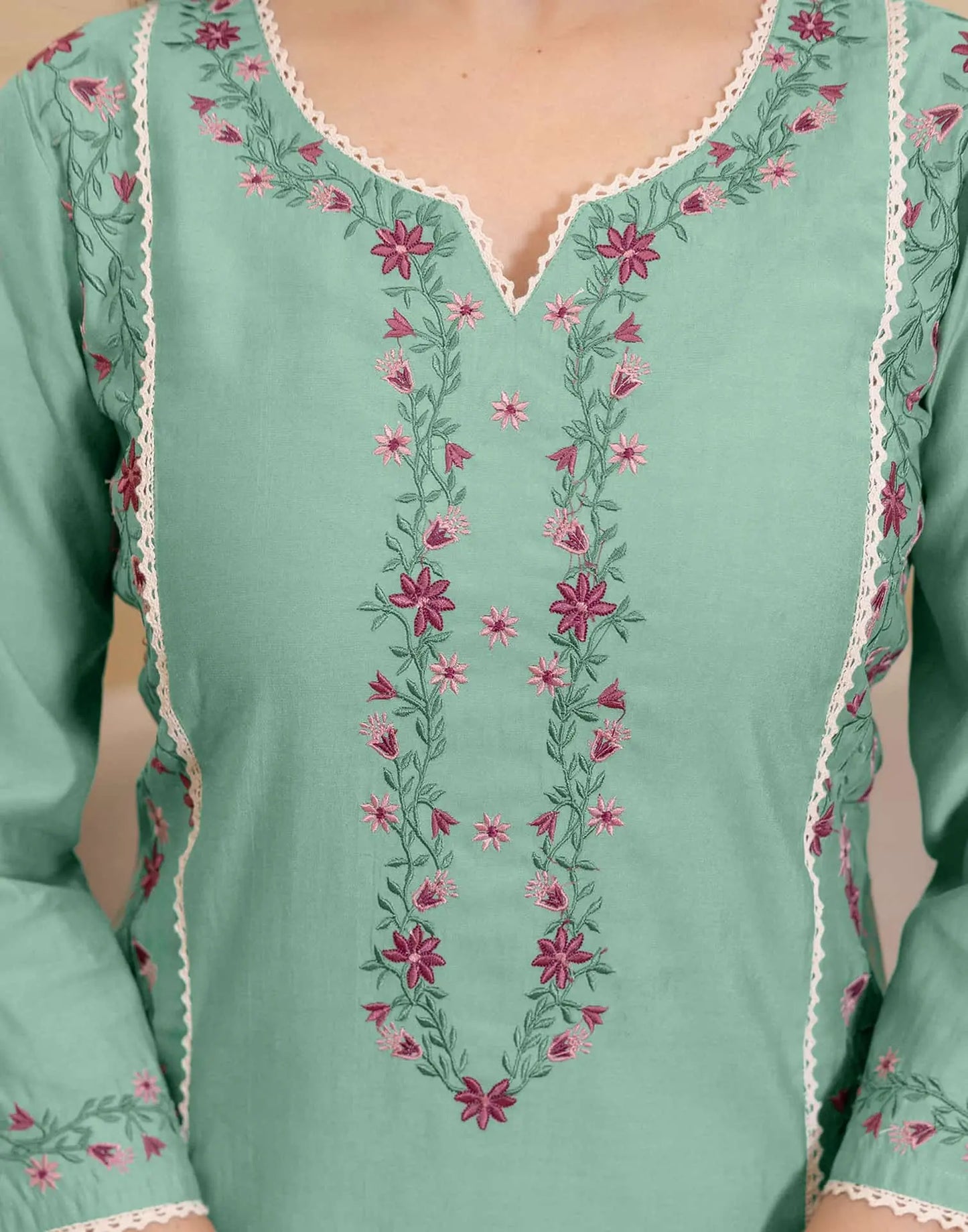 Green Silk Embroidered Straight Kurta Set with Pant and Dupatta
