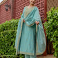Affordable Light Blue Cotton Woven Straight Kurta Set V-Neck Woven Cotton Kurti with Pant & Dupatta