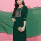 Dark Green Velvet Straight Kurta Set with Pants & Dupatta under 1000