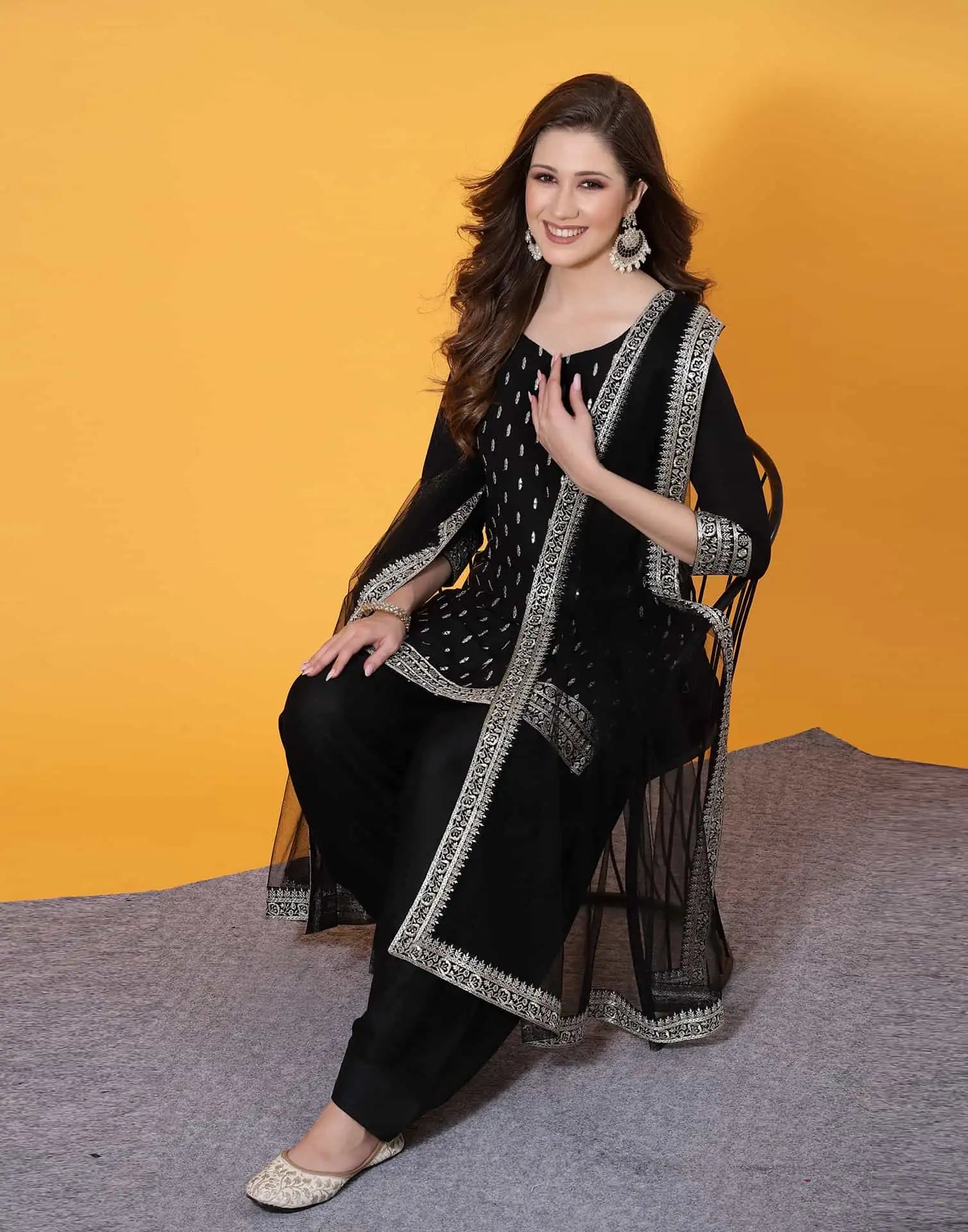 Black Rayon Straight Kurta Set with Embroidery and Dupatta under 1000